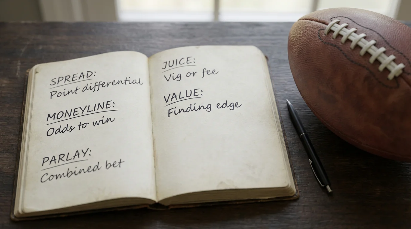 An image of a notebook and a rugby ball on a table