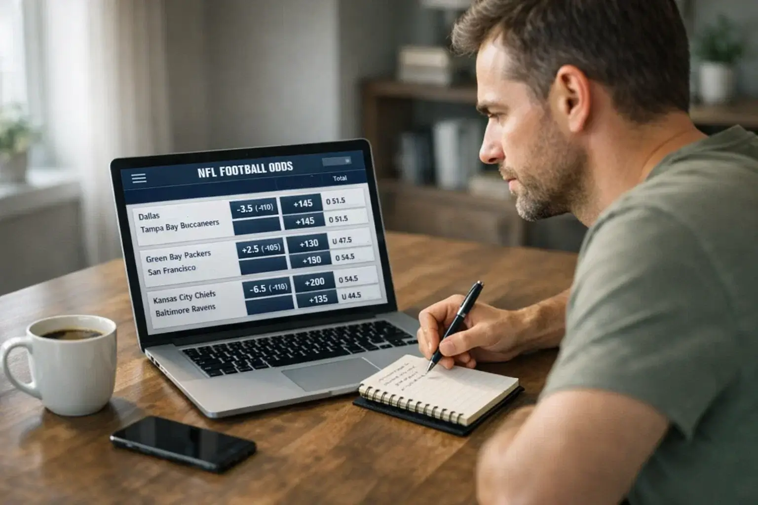 Person analyzing football betting odds on a laptop screen