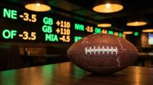 Image of a rugby ball on the background of sports betting