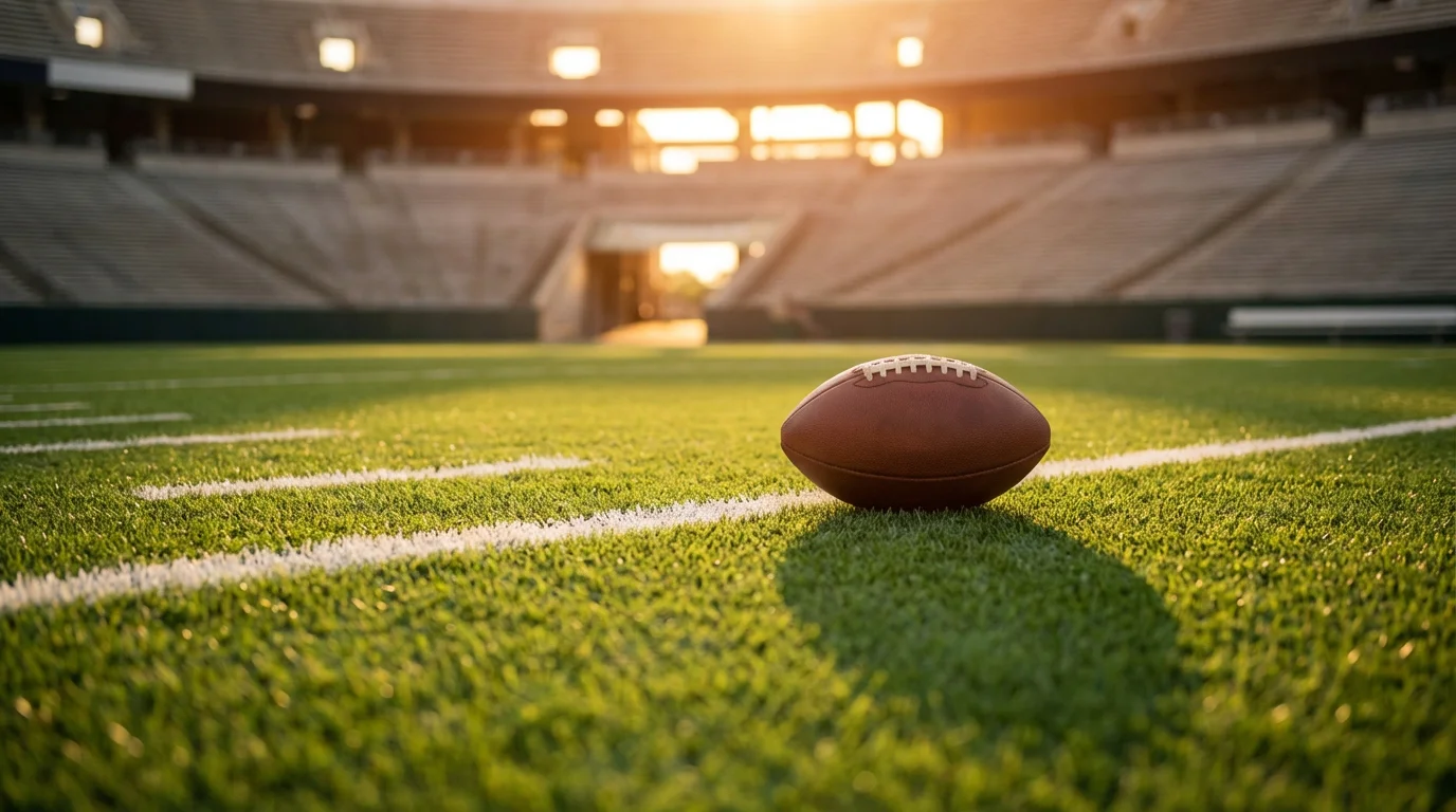 Image of a rugby ball on a football field