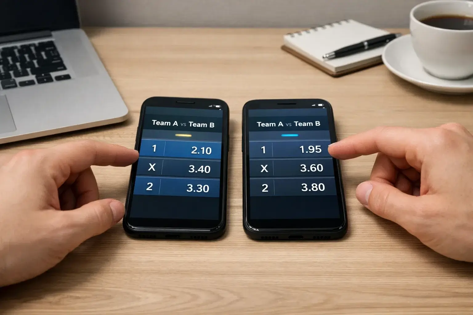 Two smartphones showing different betting apps side by side