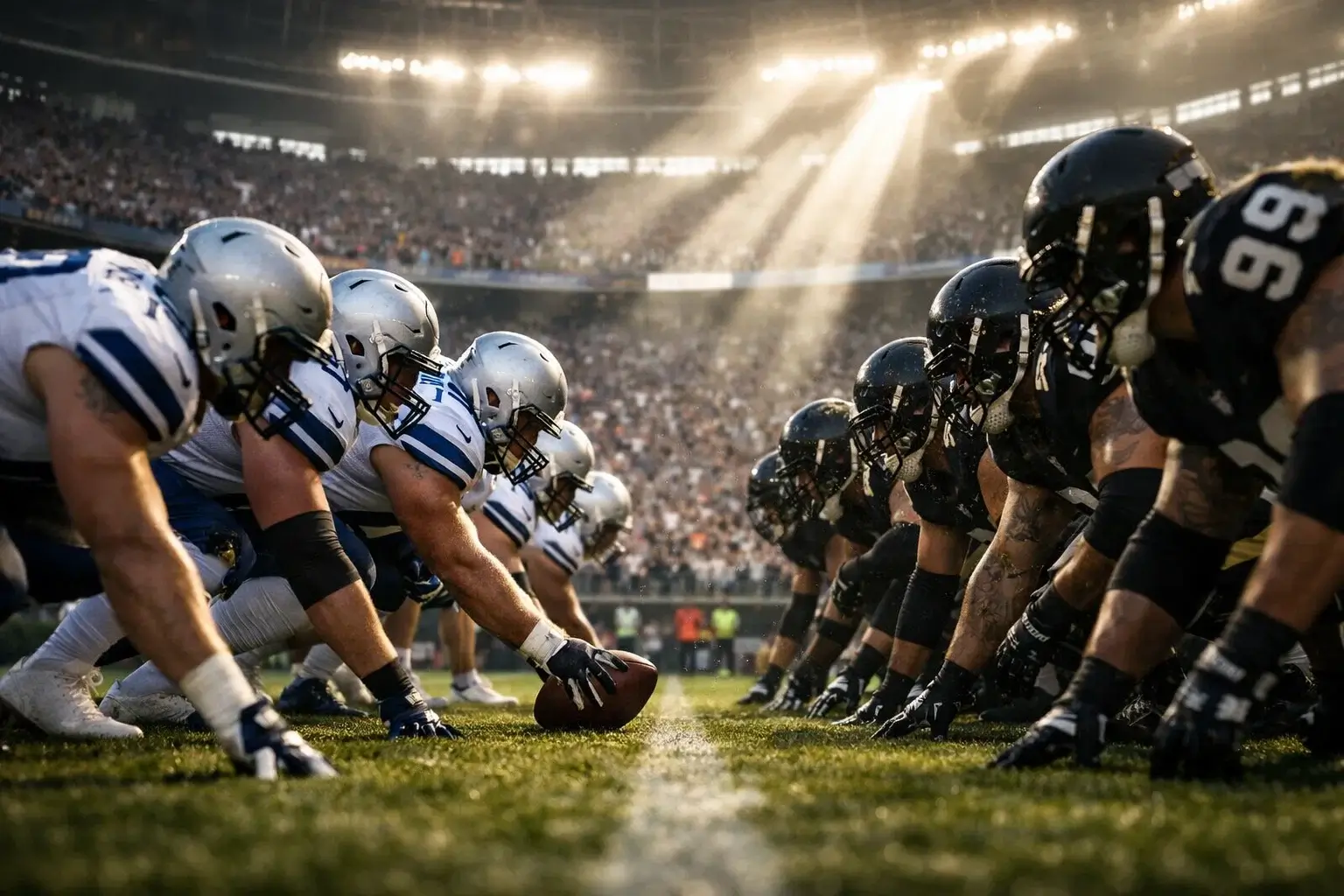 Football teams lined up before kickoff