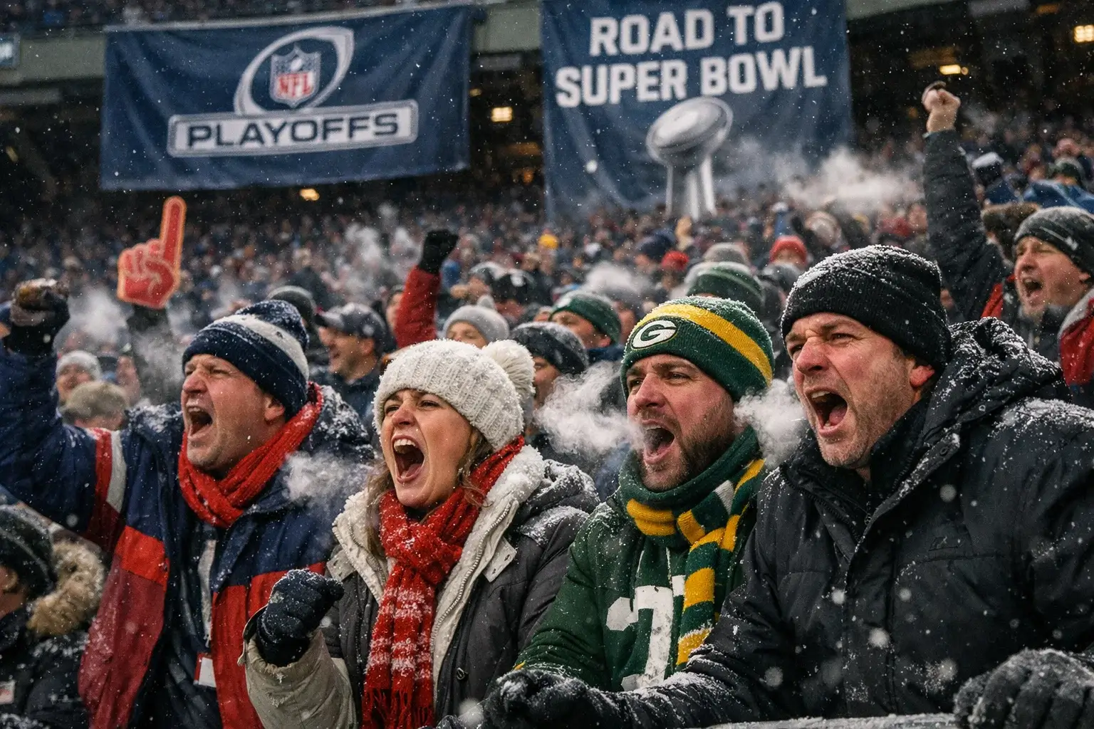 NFL playoff game with intense crowd atmosphere