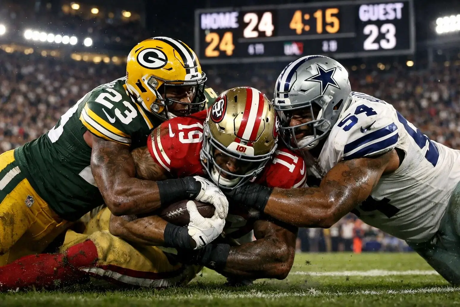 Close game between two NFL teams with tight score