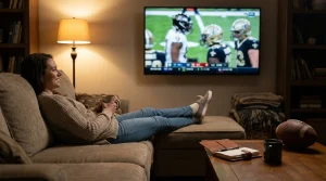 Image of a woman watching an American football match